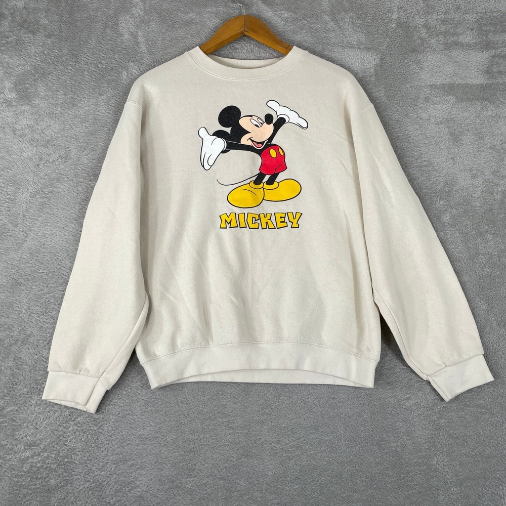 Mickey Mouse Sweatshirt Womens XL Cream Walt Disney World Vintage Made in USA